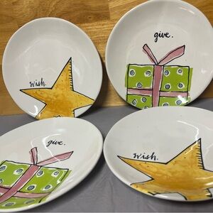 Rae Dunn Holiday Plates - White, Green, Yellow, Pink